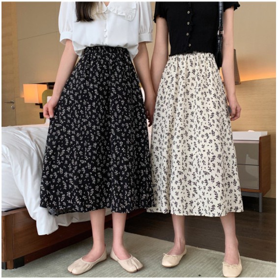 Chân Váy Hoa Nhí Vintage Trắng Đen - Chân Váy Dài Vintage Hoa - Chân Váy Hoa Cạp Chun Siêu Dẽ Thương CV20 | BigBuy360 - bigbuy360.vn