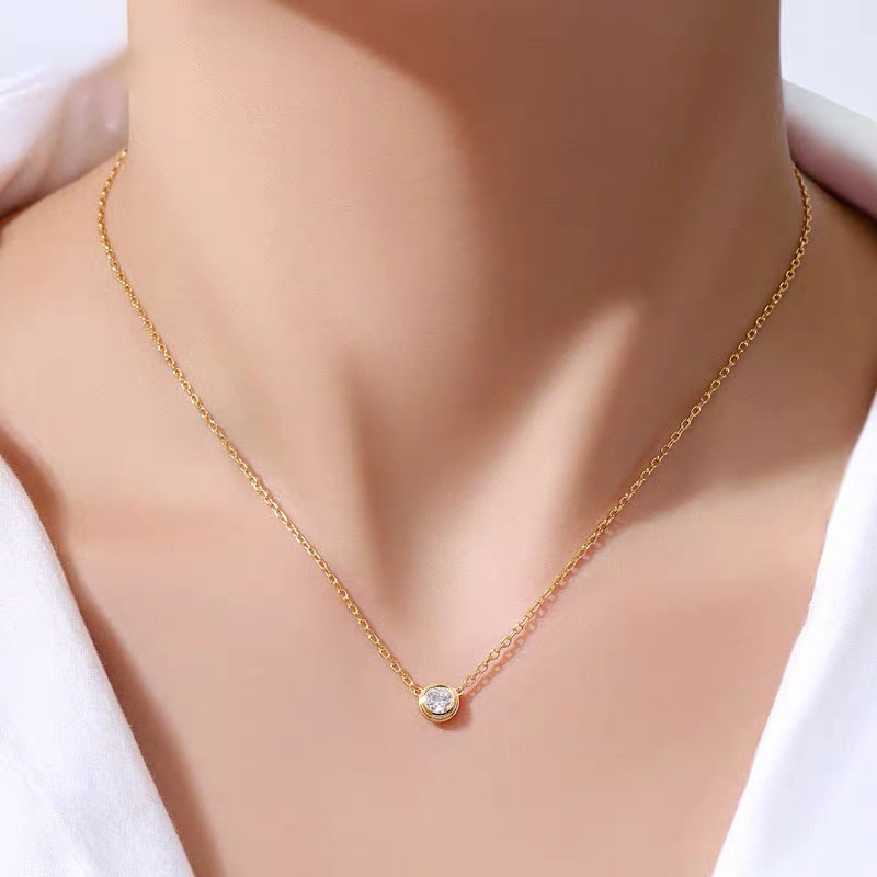 Vòng cổ MAYEBE LAVEND từ thép mạ vàng 18K mặt đính kim cương giả đơn giản không phai màu không gỉ