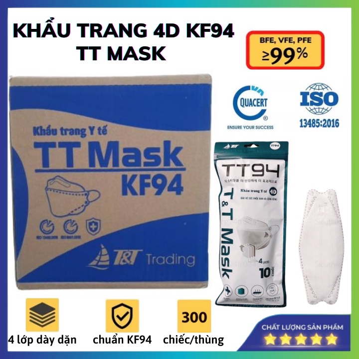 Thùng 300 Chiếc Khẩu Trang 4D KF94 TT MASK 4 Lớp , Kháng Khuẩn Lọc Bụi ,Công Nghệ Hàn Quốc - Hàng Chính Hãng