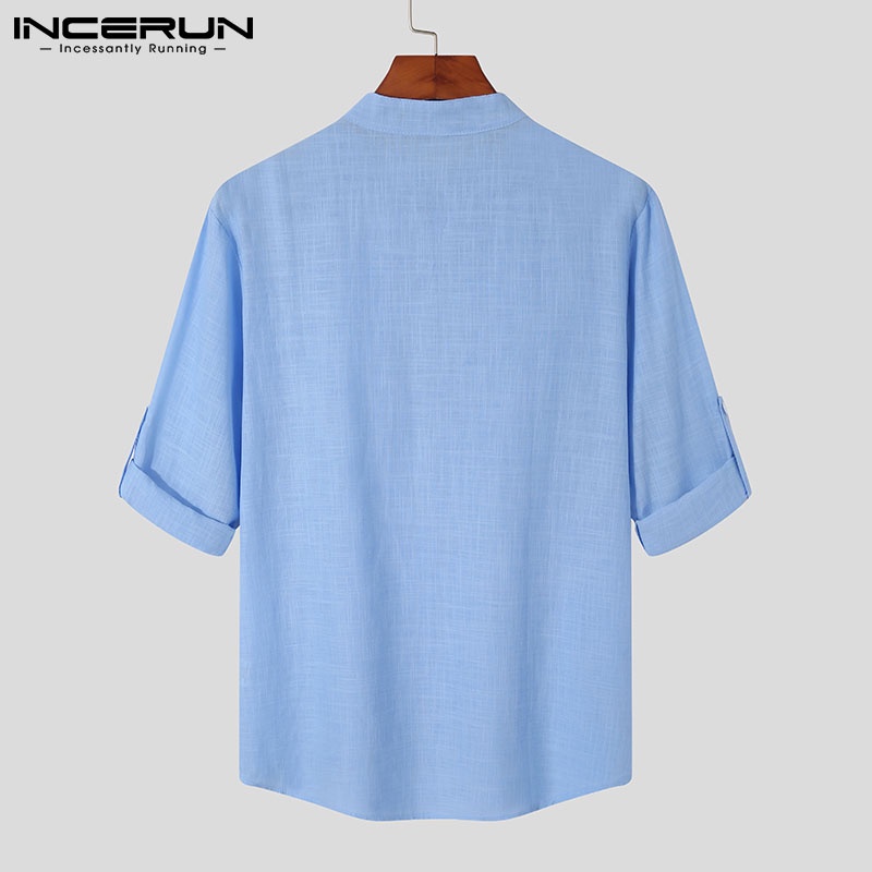Áo sơ mi INCERUN tay 3/4 màu sắc thời trang cho nam