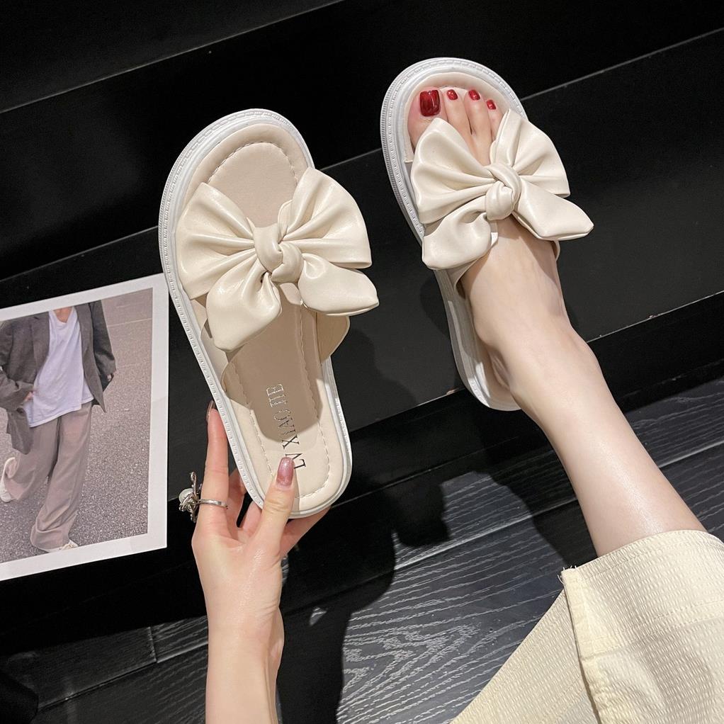 Dép Nữ Thắt Nơ Da Mềm Đế Bánh Mì Siêu Nhẹ Luxyshoe