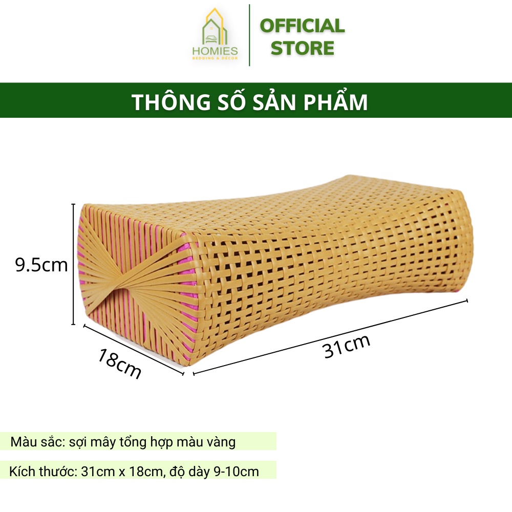 Gối Đầu Sợi Mây Đan HOMIES Cao Cấp Sợi Mây Tổng Hợp Chống Mỏi Vai Gáy