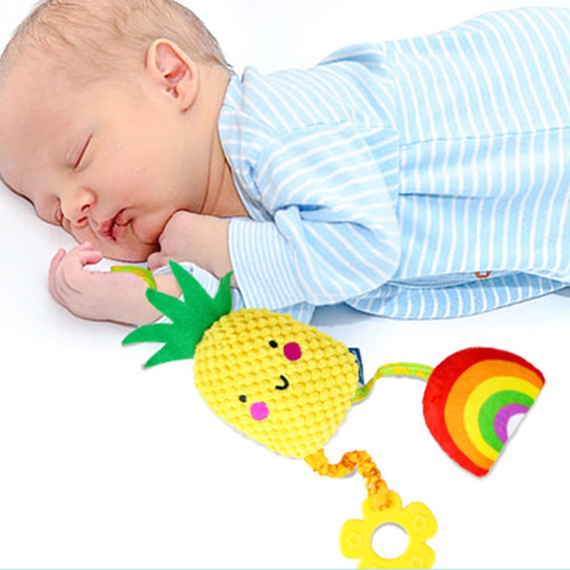 Đồ Chơi Lục Lạc Nhồi Bông Treo Xe Đẩy Em Bé Hình Trái Cây Di Động