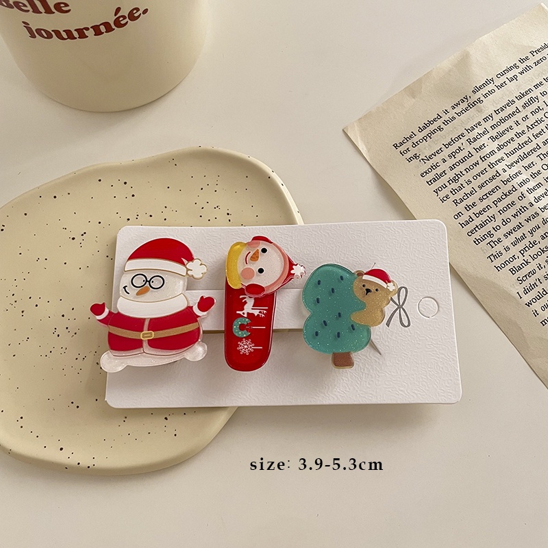 Set 3 kẹp tóc hoạ tiết hoạt hình giáng sinh dễ thương cho bé gái