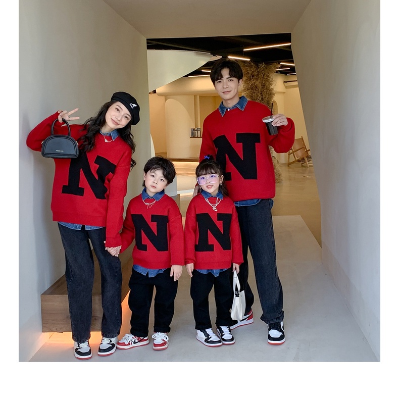Áo Sweater Gia đình Familylove - Mẫu Áo Gia đình Sweater In Hình Chữ N  Xinh Xắn Đáng Yêu Chất Nỉ Da Cá Cotton 100%