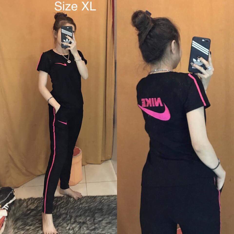 Đồ Bộ Ngắn Tay Quần Lửng Cotton Thể Thao Chạy Viền Logo Thêu