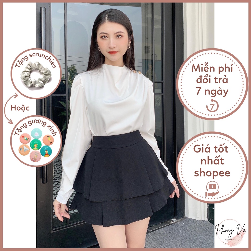 [Tặng quà] Chân váy xòe 2 tầng PV207,xếp li bản to,dáng ngắn,lưng cao,khóa sau,có lót trong,vải tuyết mưa cao cấp