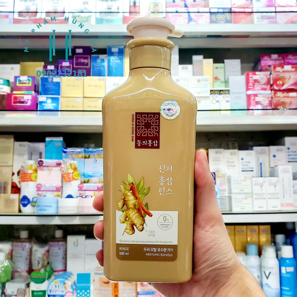 Dầu xả Hồng Sâm Dong Ui Hong Sam Ginger Kerasys, ngừa rụng tóc, dành cho tóc dầu 500ml