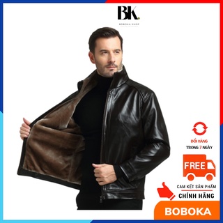 Áo khoác da nam BoBoKa áo khoác lót lông cừu cao cấp- DN03