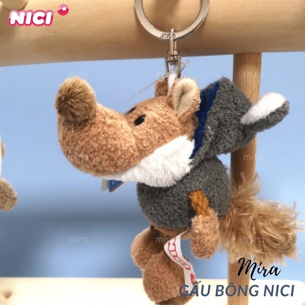 Móc Khóa Gấu Bông Mini - Hình CON SÓI Đeo Cặp, Treo Balo Thương hiệu NICI Quà Sinh Nhật Cho Nữ 10cm MIRA-GB28004