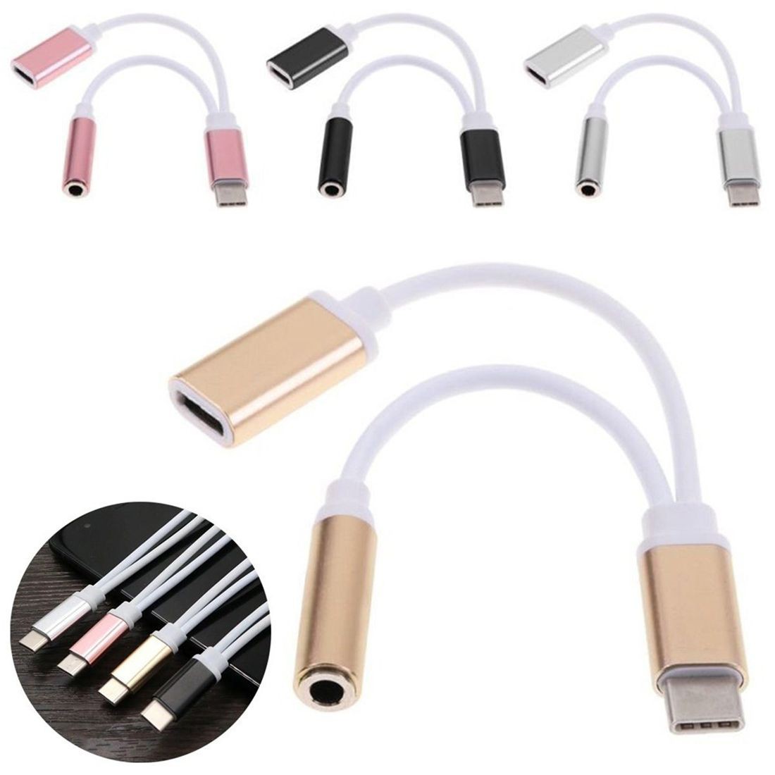 Gold USB TYPE-C to 3.5 audio cable TYPE-C headset cable TYPE-C phone charging adapter