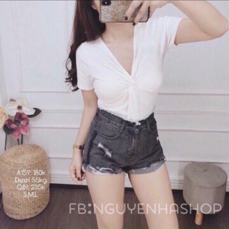 Áo kiểu xoắn ngực chất thun co dãn cổ V BIGSIZE 60-90kg (có size L-XL-XXL) nhiều màu