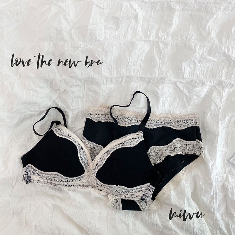 [Spot] Korean fashion steel ringless underwear sexy lace underwear set Japanese key women's underwear big breasts small underwear bra briefs