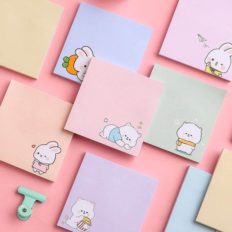 Set 80 tờ giấy ghi chú màu trơn họa tiết hoạt hình dễ thương cho học sinh