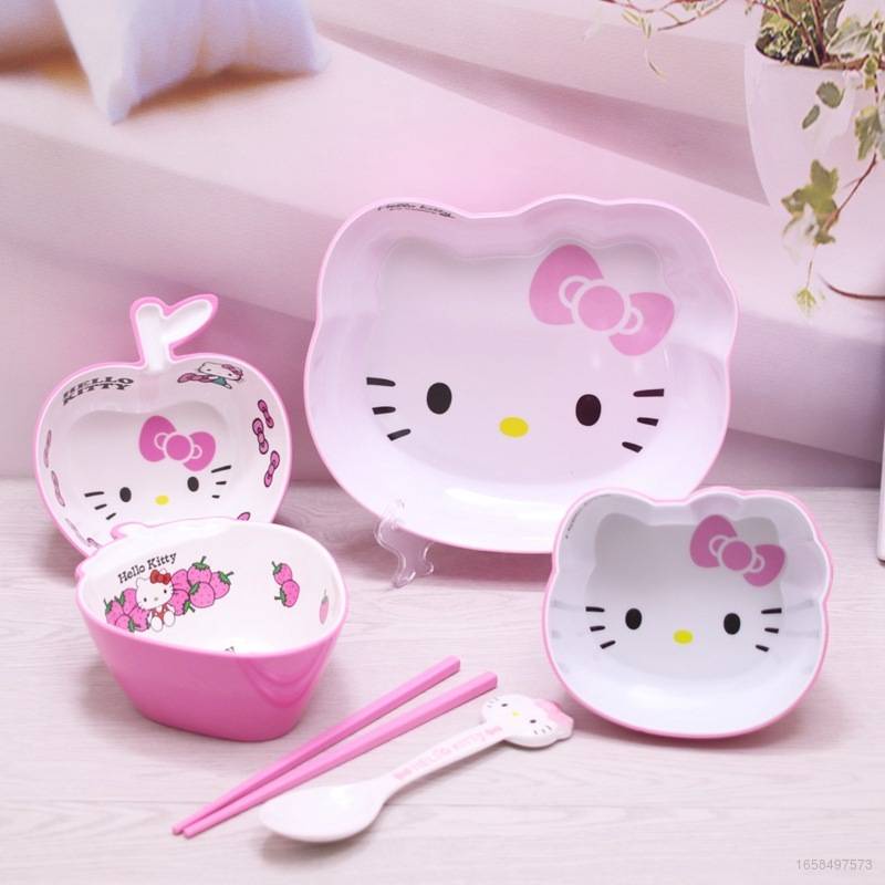 Bộ 2 Bát Ăn Cơm In Hoạt Hình hello Kitty Thân Thiện Với Môi Trường Chống Mòn Bảo Vệ Môi Trường Cho Bé BY2