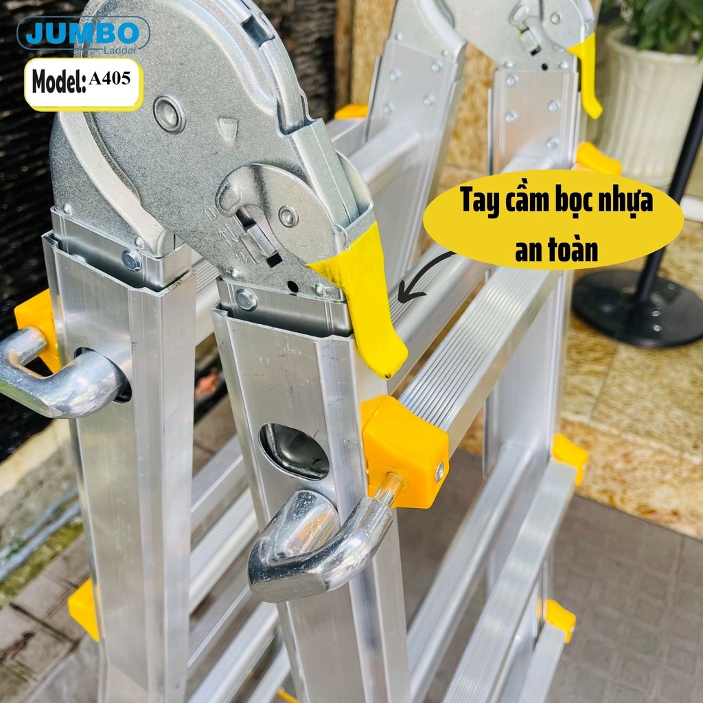 Thang Nhôm Chữ A, Thang nhôm gấp trượt JUMBO A404 TẢI TRỌNG NÂNG CẤP 300KG - Chữ A 2m, Chữ I 4m - Bảo Hành 24 Tháng