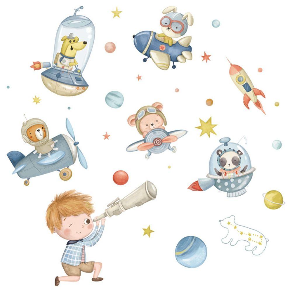 Sticker Dán Tường PVC Hình Phi Hành Gia Hoạt Hình Trang Trí Phòng Khách