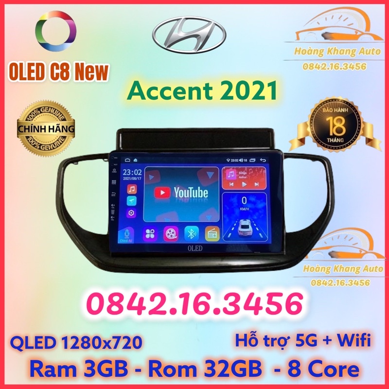 Màn hình android OLED C8 New theo xe Accent 2021 kèm dưỡng và jack nguồn zin theo xe