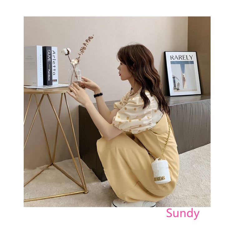 Bộ Áo Sơ Mi Chấm Bi + Đầm Yếm Thời Trang Mùa Hè Phương Tây Dành Cho Nữ