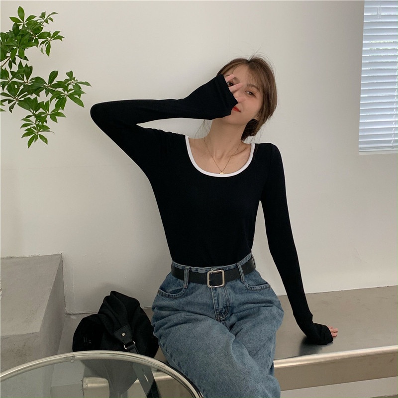 SUXI Áo thun dài tay dáng ôm thiết kế mới thời trang theo phong cách hàn quốc cho nữ