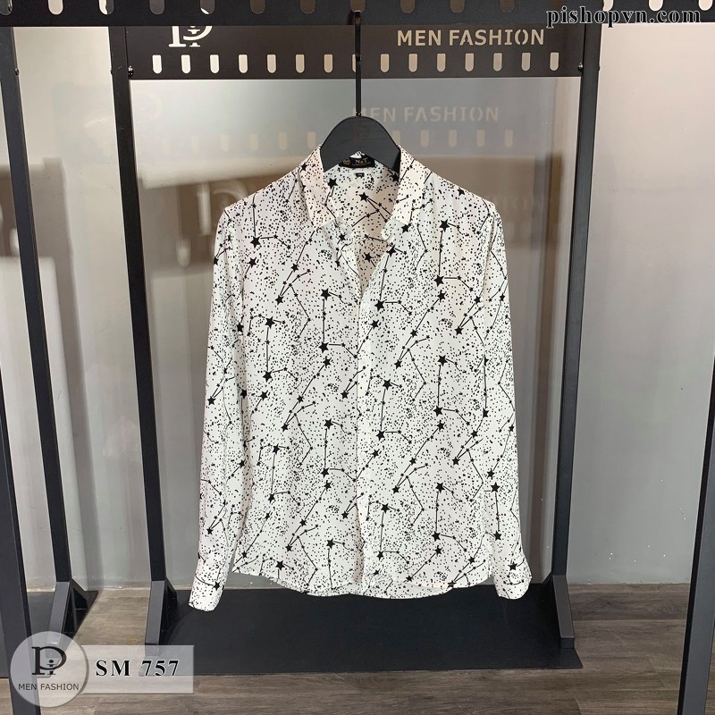 Áo sơ mi nam dài tay họa tiết hình sao ngẫu nhiên, chất lụa đẹp cao cấp SM757 htstore | BigBuy360 - bigbuy360.vn