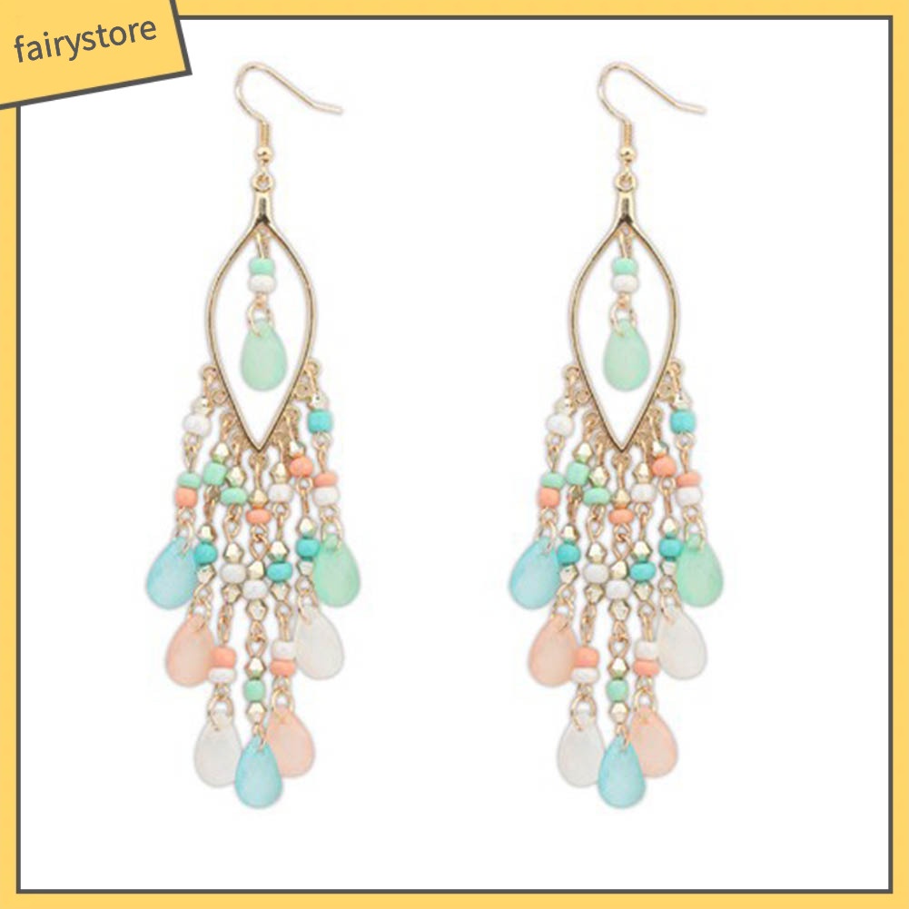 Khuyên Tai Xỏ Hạt Tua Rua Phong Cách Bohemia