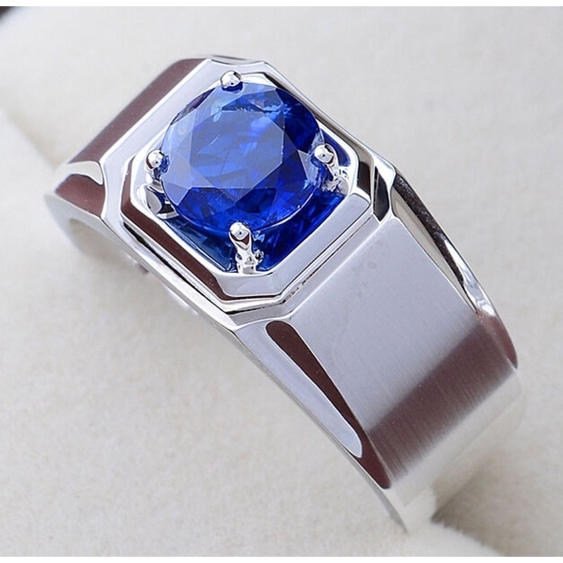 Nhẫn cưới thép titan đính đá Sapphire thời trang cho nam