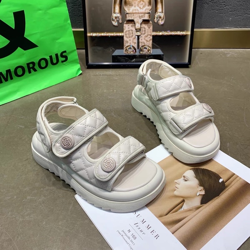 Sandal Nữ hoạ tiết hoa Trà phối 2 màu cực hot - PinkOri