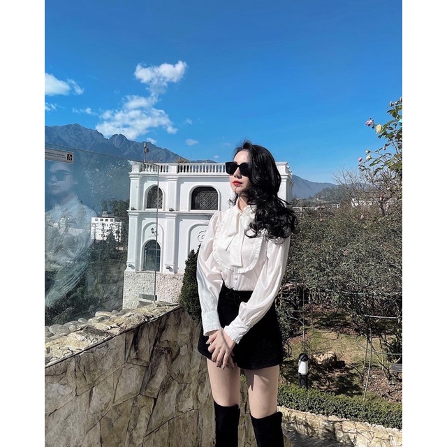 Áo sơ mi cổ nơ, chân váy xòe trẻ trung, thanh lịch : Fiona Blouse và Emma skirt by Estrano