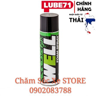 Chai xịt bọt tuyết vệ sinh nón bảo hiểm, yên, rửa xe khô nhanh chóng LUBE71 Well Foam Spray 600ml chamsocxestore