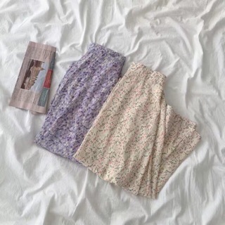 Chân váy voan hoa nhí suông đứng màu tím/be hàn quốc