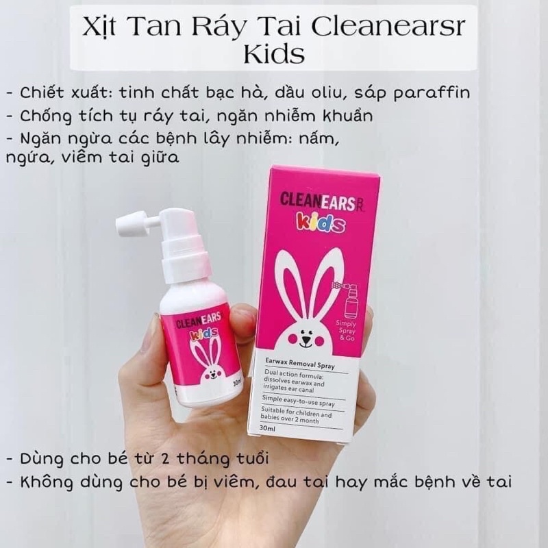 DATE 2025 - XỊT TAN RÁY TAI CHO BÉ CLEAN EARS KIDS SPRAY 30ml