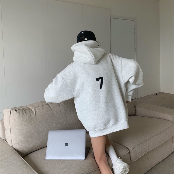 Áo hoodie in chữ ABC hai màu xám / đen dáng rộng ấm áp thời trang có tùy chọn lót lông | BigBuy360 - bigbuy360.vn