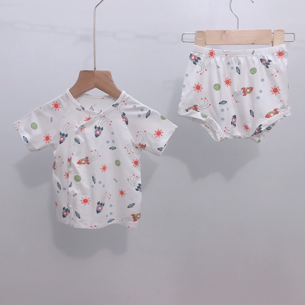 Bộ đồ tay ngắn cài lệch quần chip cho bé mặc tã  Bexiu Bx - Quần Áo Trẻ Sơ Sinh Thun Cotton Lạnh  Cho Bé Trai Và Gái