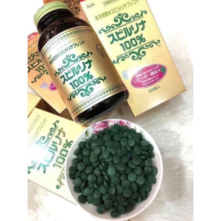 Tảo xoắn tem đỏ Nhật Bản, viên tảo xoắn Spirulina hộp 2200 viên [Date 2024]