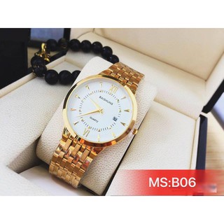 đồng hồ nam nữ baishuns dây vàng mặt trắng,MSB03M,chống nước,chống xước tốt