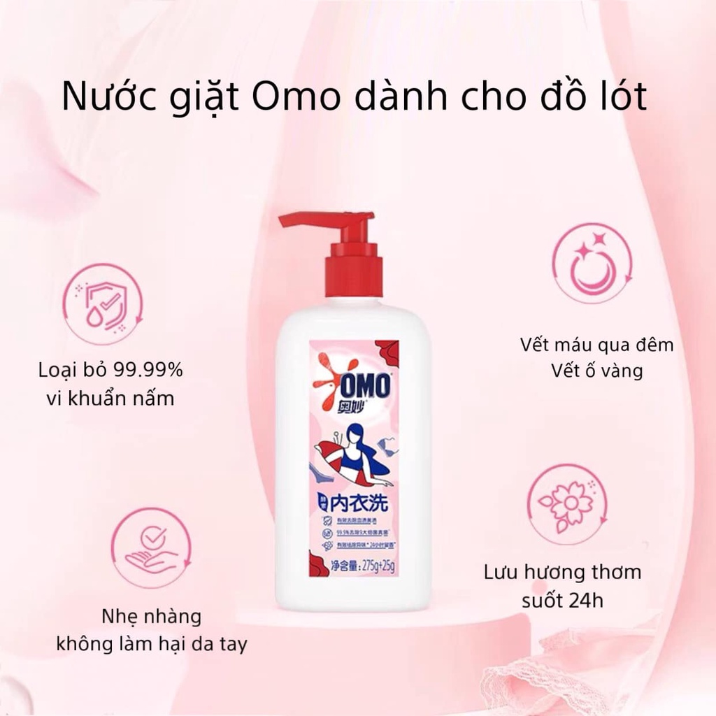 Nước giặt Omo chuyên dụng dành cho đồ lót, diệt sạch vi khuẩn và an toàn cho da tay 275ml