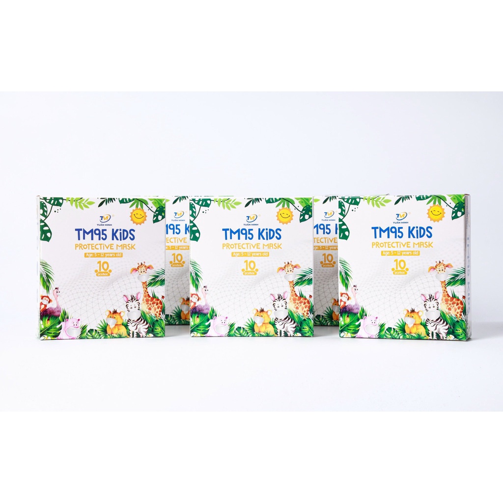 [Tuấn Minh] Khẩu Trang N95 cho bé từ 4-10 tuổi khẩu trang 5 lớp  kháng khuẩn Hộp 10 chiếc có hình cho bé trai và bé gái