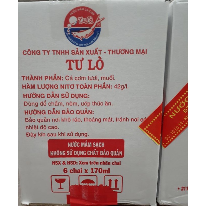Nước mắm truyền thống Tư Lò Kiên Giang 6 chai 170ml 42 độ đạm