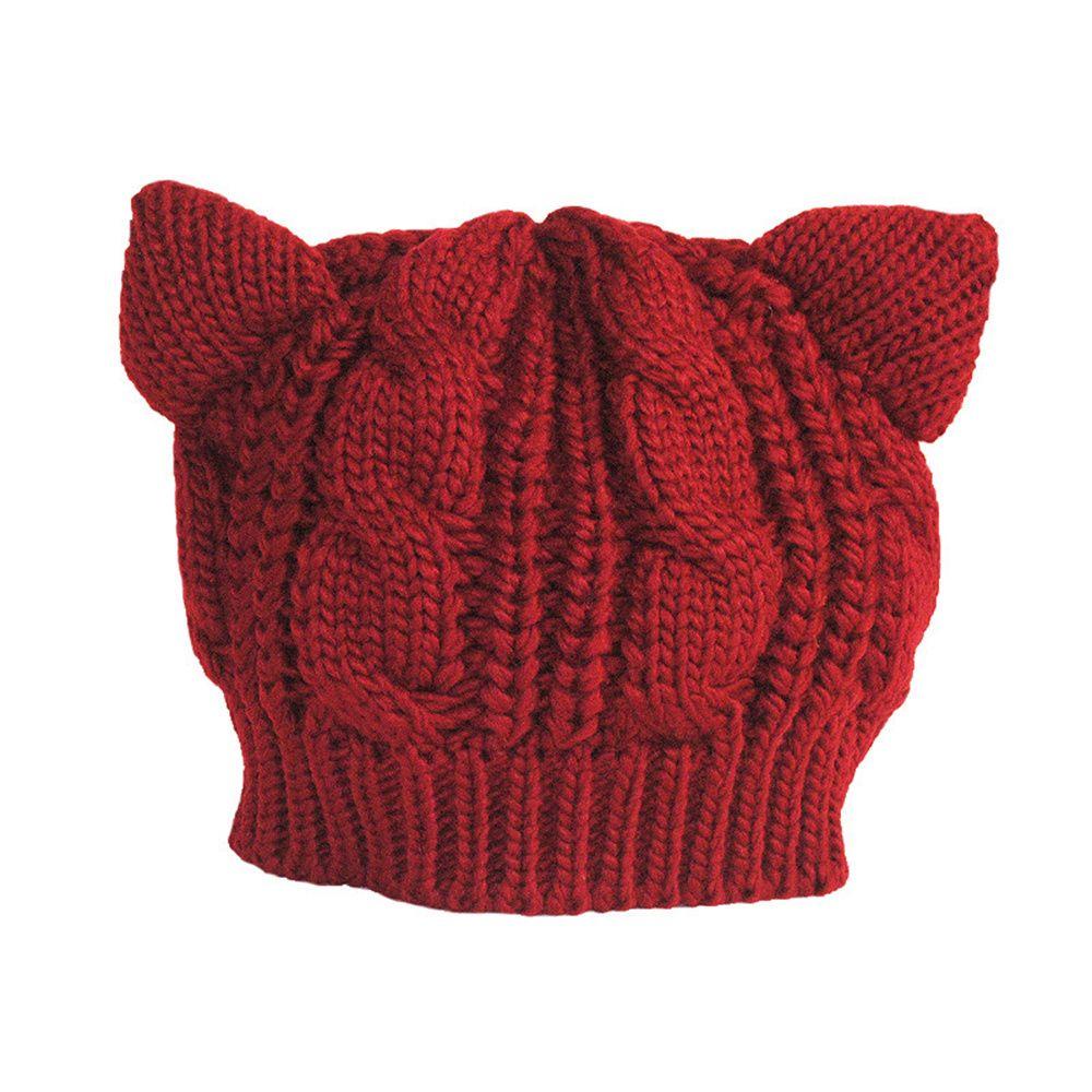 Mũ Beanie Tai Mèo Màu Trơn Thời Trang Mùa Đông Cho Nữ