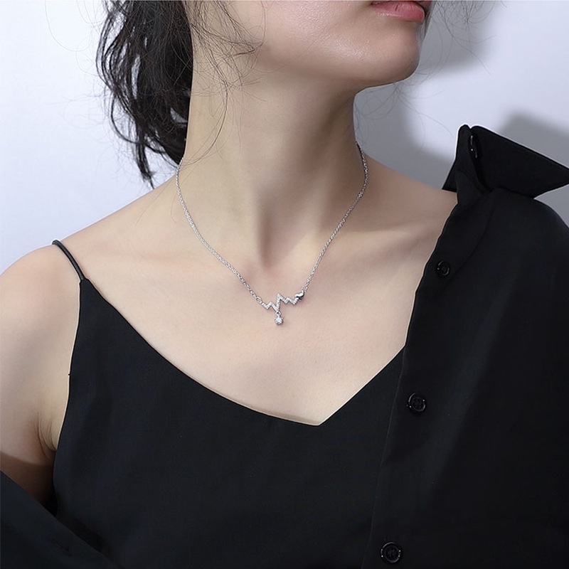 Vòng cổ Bạc 925 Mặt Nhịp Tim Đính Đá Pha Lê Thời Trang