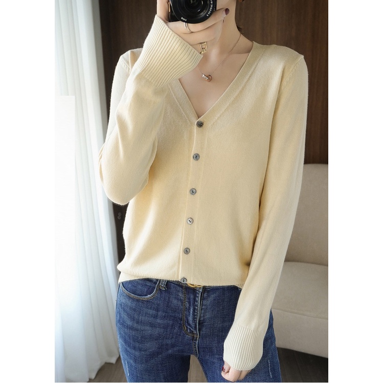 Áo khoác len Cardigan nữ mỏng cổ chữ V hàng Quảng Châu cao cấp AL04