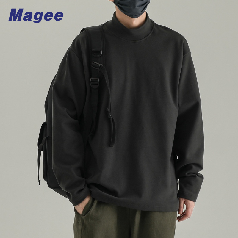 Áo Thun Nhung Đức Hai Mặt Tay Dài Dáng Rộng Cổ Lọ Màu Trơn Thời Trang Thu Đông Cho Nam Giới
