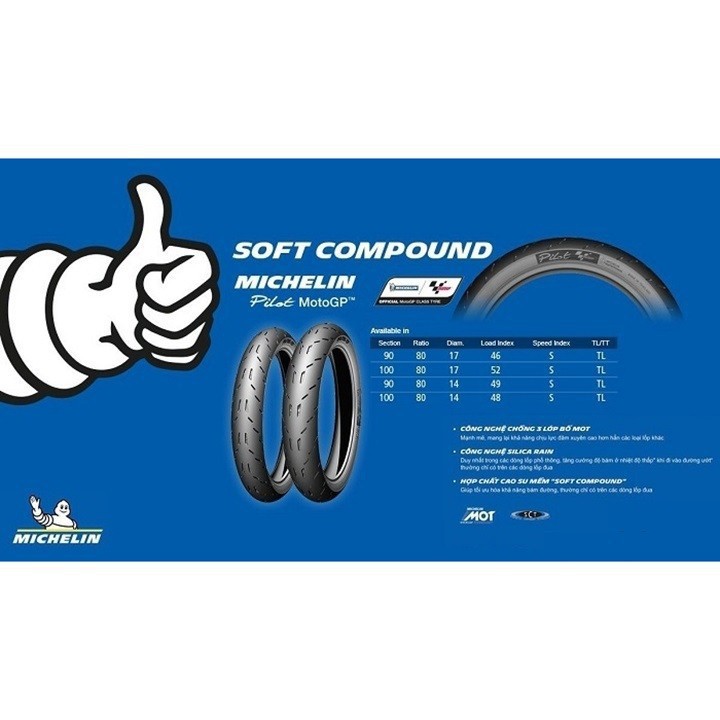 Vỏ xe máy MICHELIN size 90.80-17 PILOT MOTO GP MC TL 46S Lốp MICHELIN 90.80-17 PILOT MOTO GP MC TL 46S