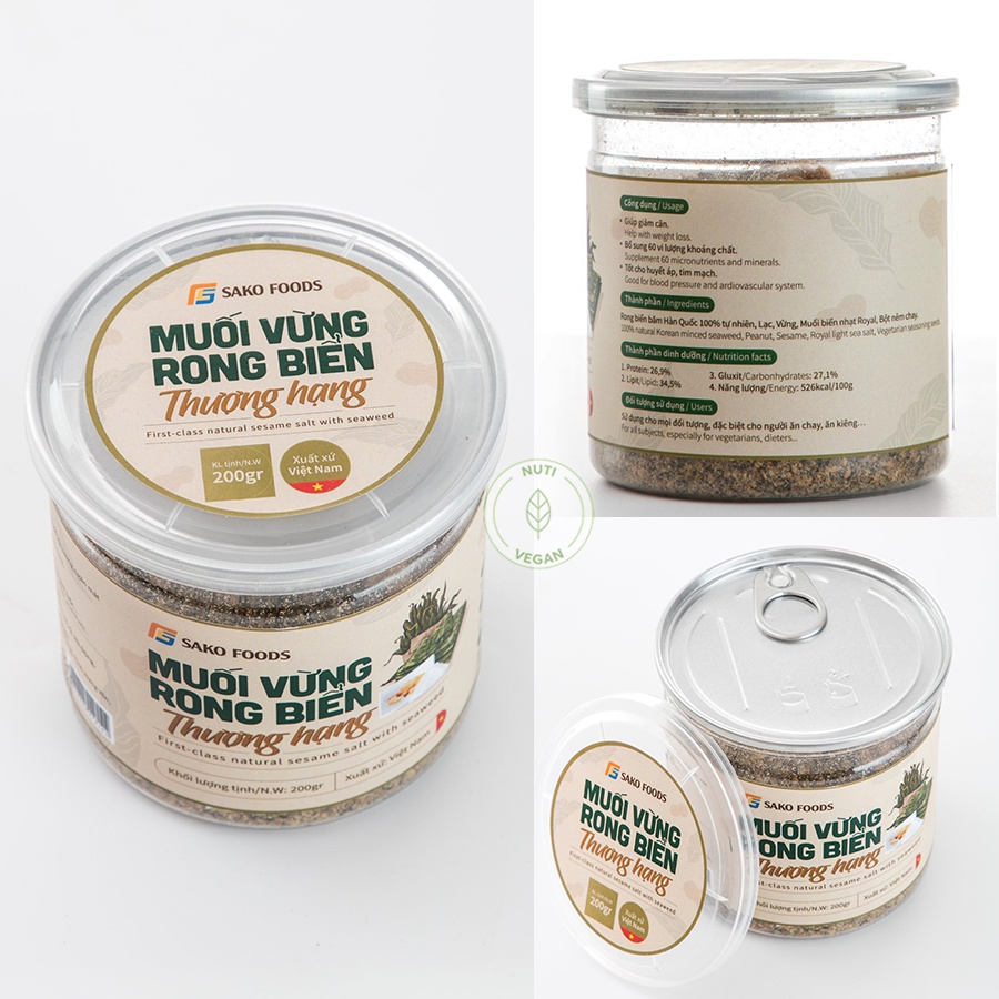 Muối Vừng Rong Biển Sako Foods hộp 200g, Muối Vừng Thượng Hạng Thơm Ngon Dinh Dưỡng - Nuti Vegan | BigBuy360 - bigbuy360.vn
