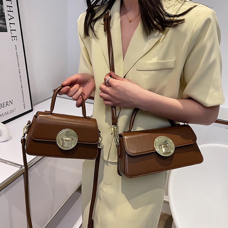 IELGY Túi Đeo Chéo Dáng Vuông Nhỏ Màu Đen Có Khóa Thời Trang Cho Nữ