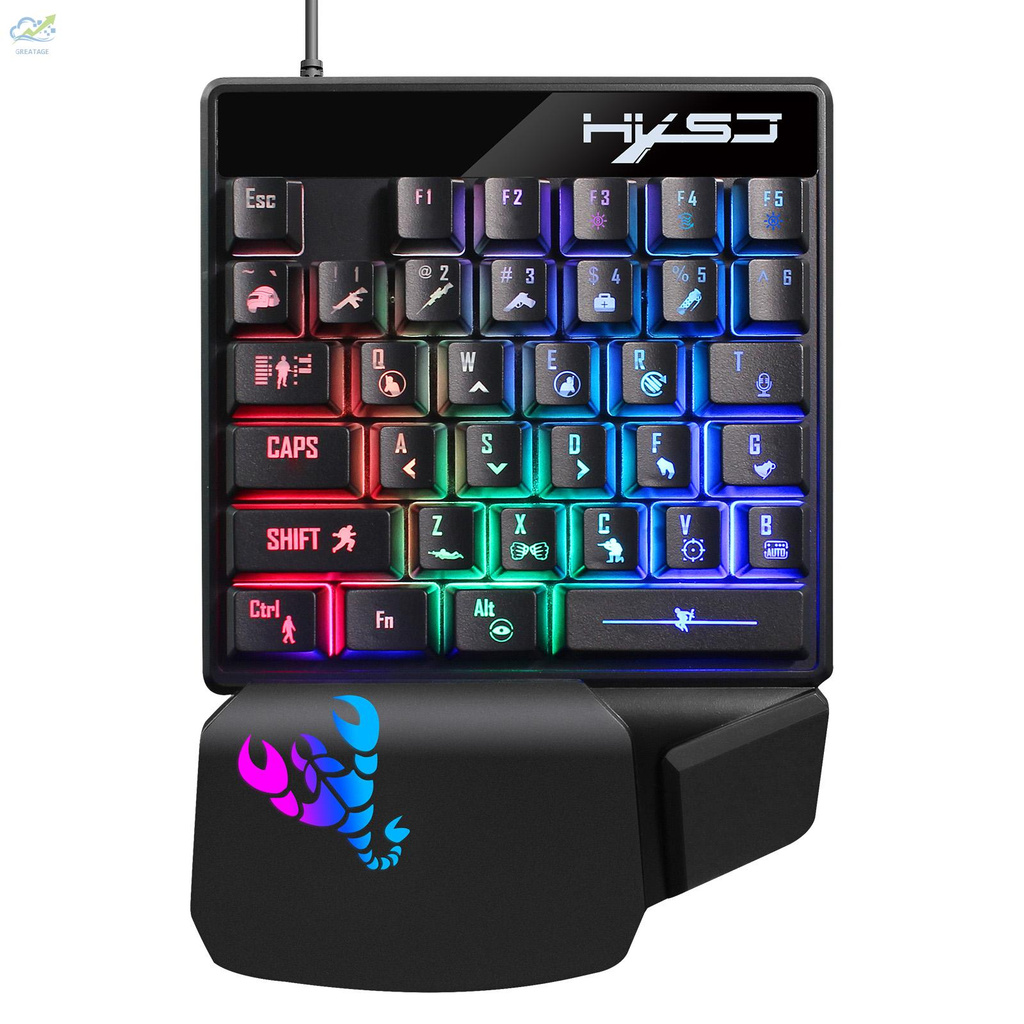 g☼HXSJ V400 One-handed Game Keyboard Wired Keyboard Streaming Color RGB light Ergonomic Hand Rest Keyboard Black