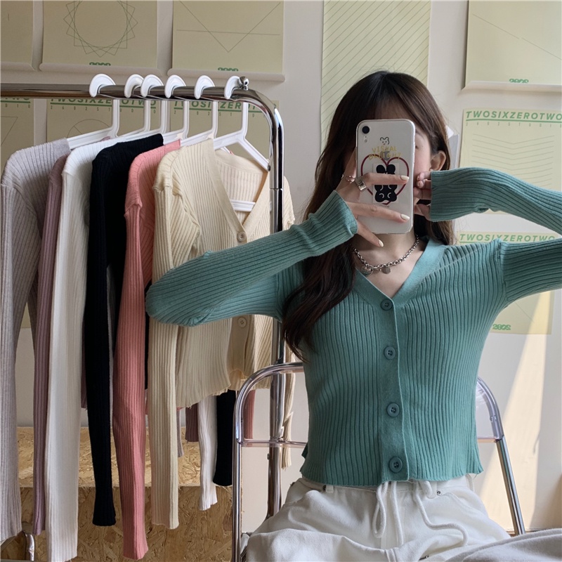 Áo Len Cổ Chữ V Mềm Mại Phong Cách Hàn Quốc Cho Nữ