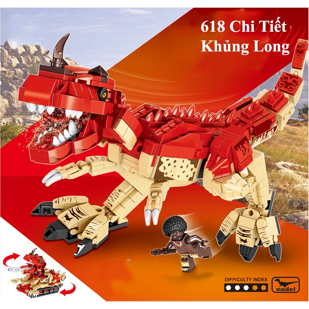 Bộ lắp ráp xếp hình Legoo khủng long bạo chúa size lớn , lắp ráp ROBOT , lắp ghép KHỦNG LONG 618 chi tiết