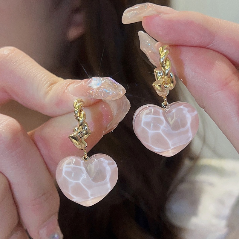 Khuyên Tai Bạc Sterling Hình Trái Tim Màu Hồng 2022 Cho Nữ